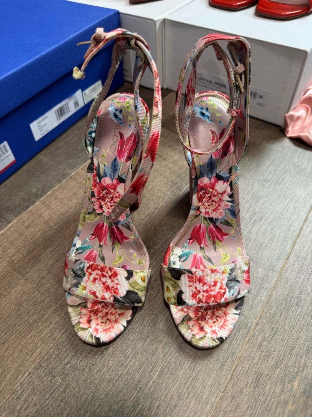 ALDO Floral Ankle-Strap Heeled Sandals - Pink Floral